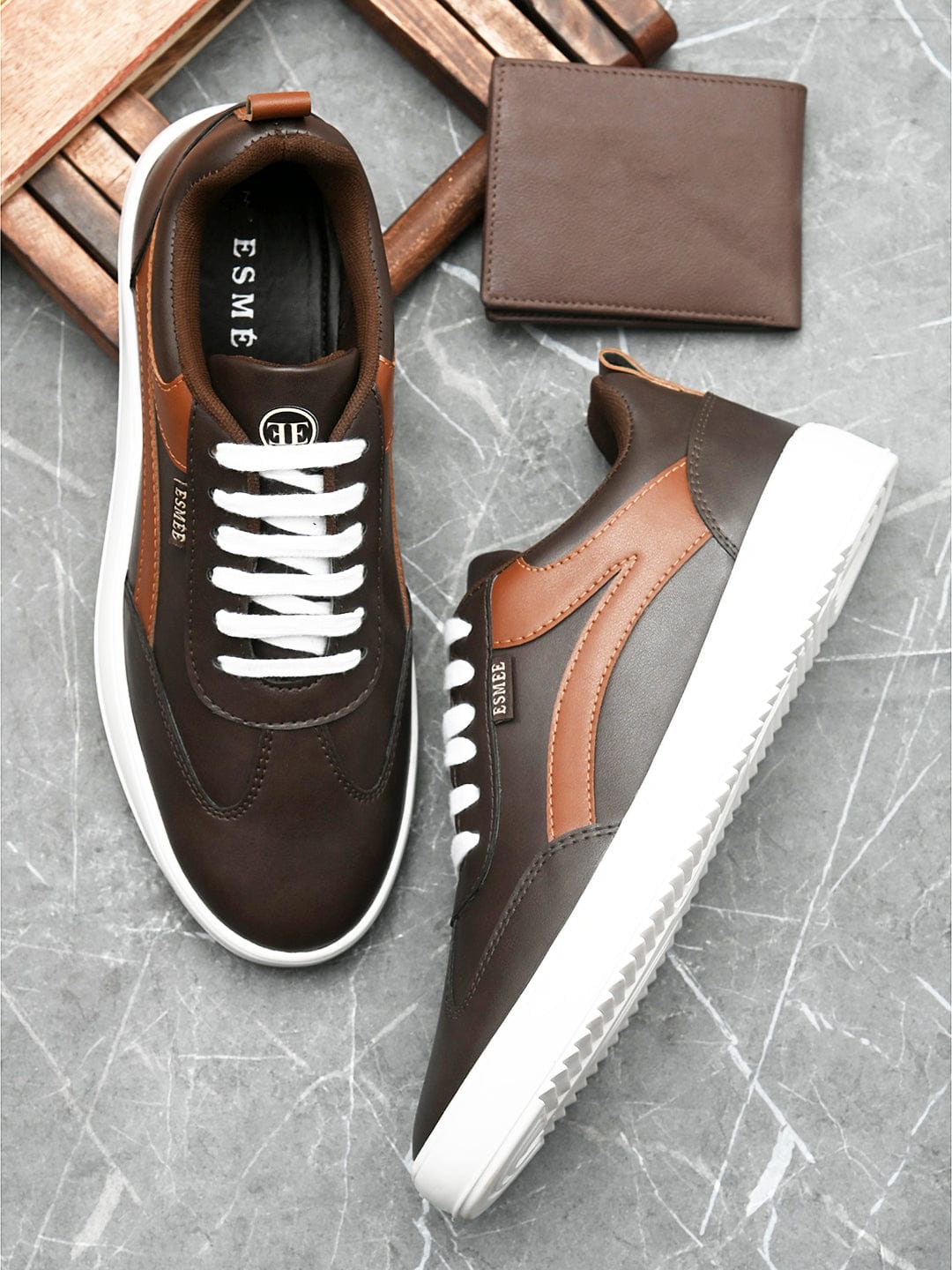 LACE UP COMFORT SNEAKERS SHOES- ES-02 - Brown