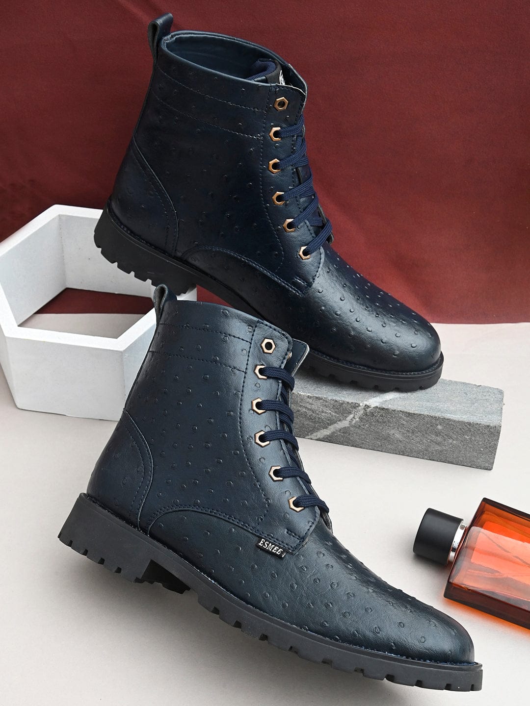 LUCAS OSTRICH PATTERN BOOTS - Navy Blue